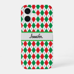 Funda Para iPhone 16 Rojo y verde geométrico de Navidad