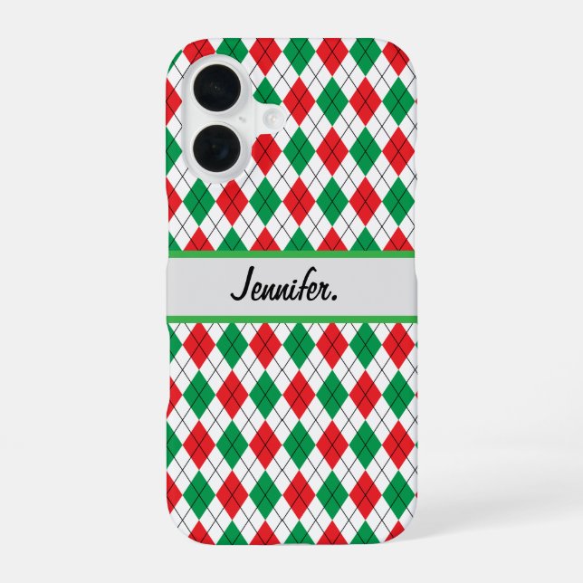 Funda Para iPhone 16 Rojo y verde geométrico de Navidad (Reverso )