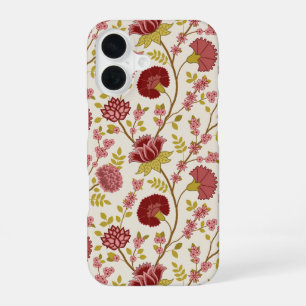 Funda Para iPhone 16 Rojos Rosados Dorados Crema Patrón Grande Floral J
