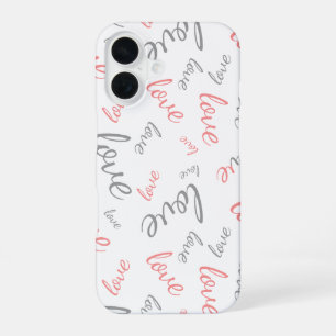 Funda Para iPhone 16 Romántico rosa y gris amor escritura cursiva