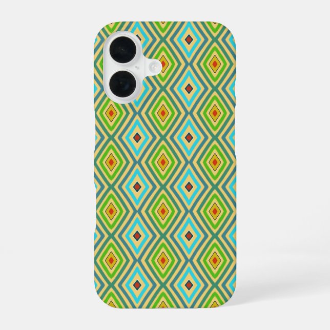 Funda Para iPhone 16 Rombo Geométrico Verde Azul (Reverso )