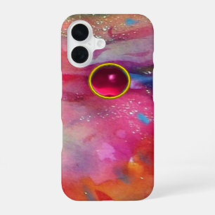 FUNDA PARA iPhone 16 ROSA AZUL ABSTRACTO CON PIEDRA PRECIOSA RUBÍ 3D