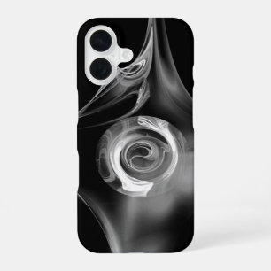 FUNDA PARA iPhone 16 ROSA FRACTAL NEGRA BLANCA