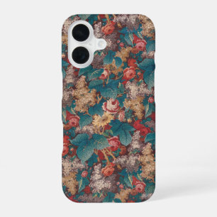 Funda Para iPhone 16 Rosa, Lila, Patrón de Hojas Grandes Jardín Vintage