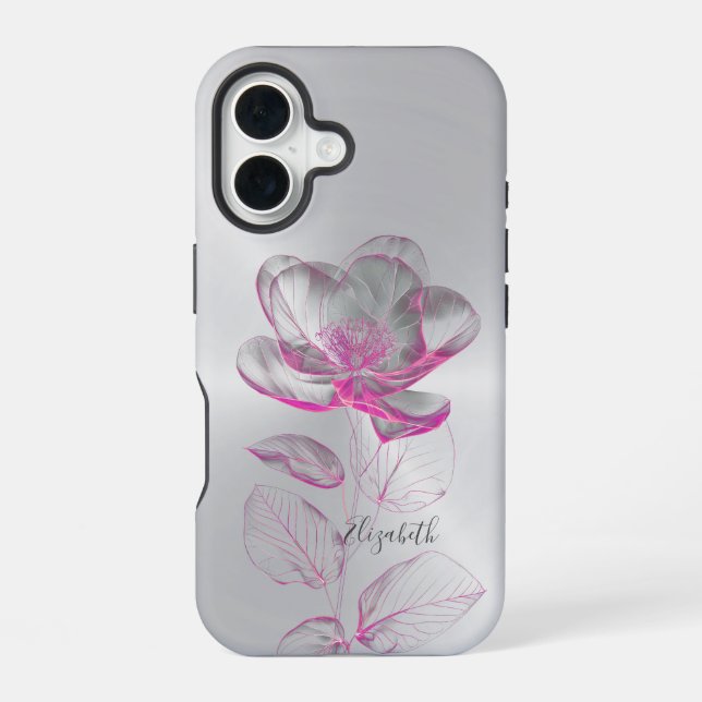 Funda Para iPhone 16 Rosa metálico rosa Plata Añadir nombre (Reverso )