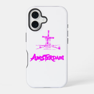 Funda Para iPhone 16 Rosa Neon Molino de Viento Amsterdam Boceto Modern
