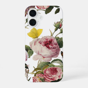 Funda Para iPhone 16 ROSA PINK Y MARIPOSAS AMARILLAS Flor Blanca