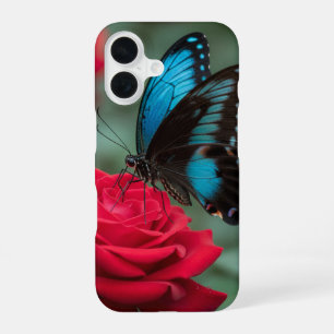 Funda Para iPhone 16 Rosa Roja de Mariposa Hermosa -