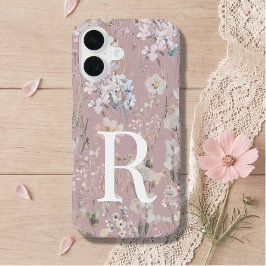 Funda Para iPhone 16 Rosa Rubor Monograma Floral 