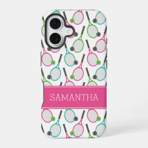 Funda Para iPhone 16 Rosa Verde Azul Turquesa Preppy Patrón de Tenis Pe