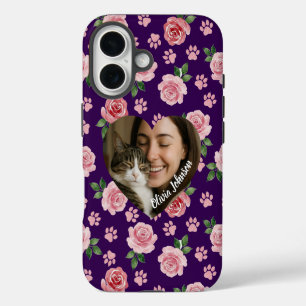 Funda Para iPhone 16 Rosas en acuarela y huellas de patas con foto pers