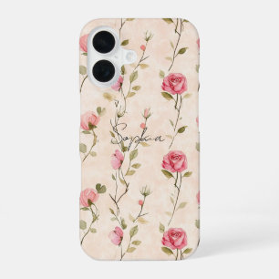 Funda Para iPhone 16 Rosas Florales Rosadas y Crema Lindas
