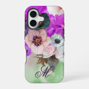 FUNDA PARA iPhone 16 ROSAS PURPURA ROSA, FLORES DE ANÉMONA BLANCAS MONO