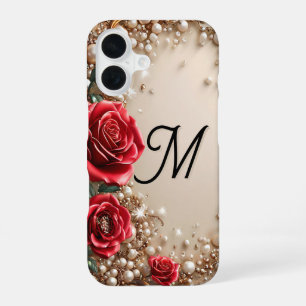 Funda Para iPhone 16 Rosas Rojas Lujo Floral Estética Regalo Dorado