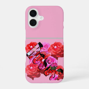 Funda Para iPhone 16 Rosas rosadas y rojas y logotipo,