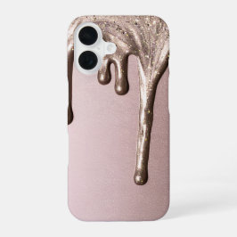 Funda Para iPhone 16 Rose Gold Glitter Drip – Glam Metallic