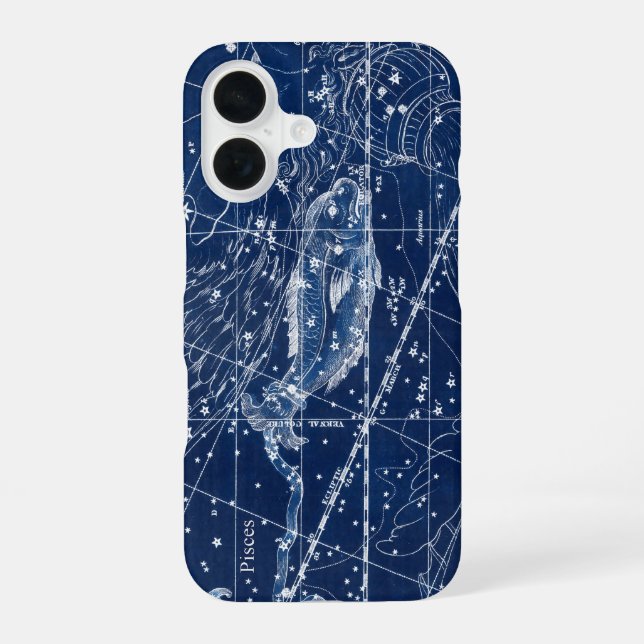 Funda Para iPhone 16 Rótulo Pisces Zodiac Ilustracion de cosecha (Reverso )