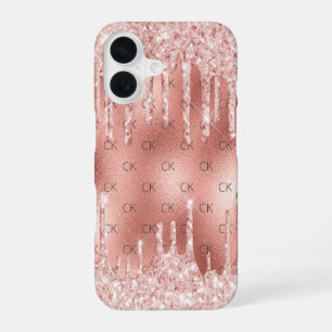 Funda Para iPhone 16 Rubor de oro rosa iniciales de monograma 