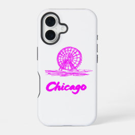 Funda Para iPhone 16 Rueda de Chicago Navy Pier Neon Rosa
