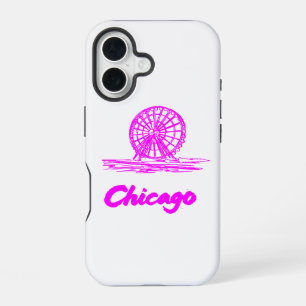 Funda Para iPhone 16 Rueda de Chicago Navy Pier Neon Rosa