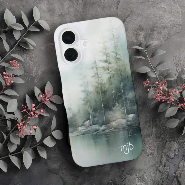 Funda Para iPhone 16 Rustic Mountain Lake Nature-Inspired with Monogram (Subido por el creador)