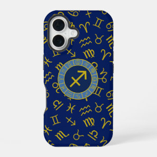 Funda Para iPhone 16 Sagitario Símbolos de Zodiaco+Astrología Ptn Gld+A