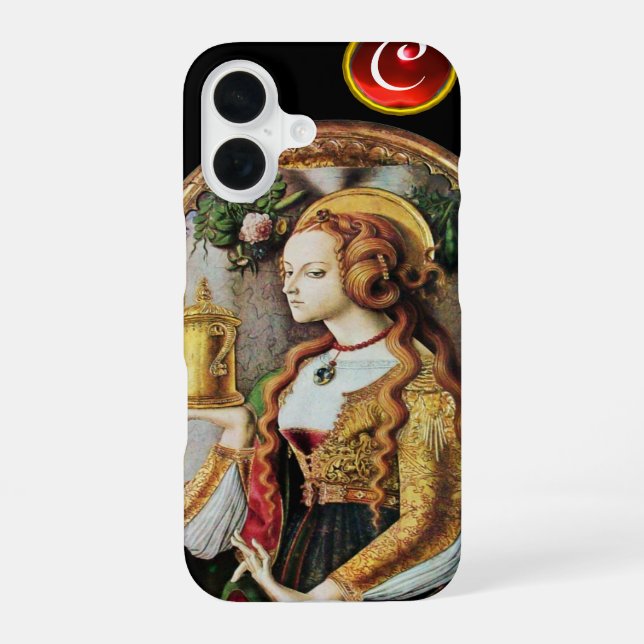 Funda Para iPhone 16 SAINT MARY MAGDALENE Ruby Gem Monogram ,Negro (Reverso )