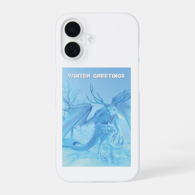 Funda Para iPhone 16 Saludos de invierno. Dragón de hielo con cuernos (Reverso )