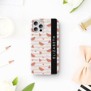 Funda Para iPhone 16 sandías rojas, corazones, rayas, tu nombre
