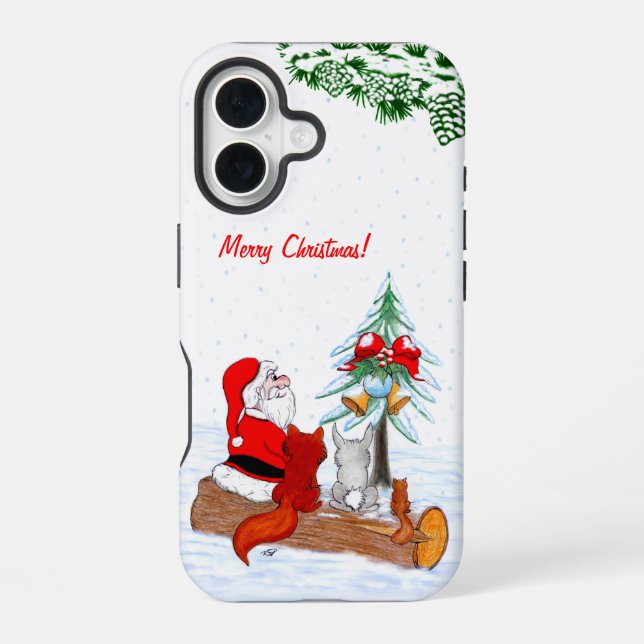 Funda Para iPhone 16 Santa Claus con Fox de Conejo y Squirrel (Reverso )