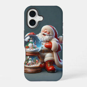 Funda Para iPhone 16 Santa con Doble Bola de Nieve, Navidad, Autor Na
