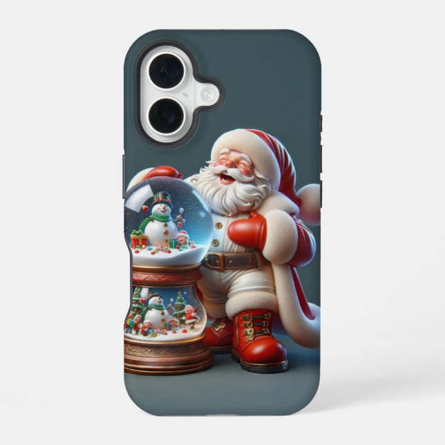 Funda Para iPhone 16 Santa con el Globe de la Nieve Doble, Navidades, a (Reverso )