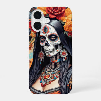 Funda Para iPhone 16 Santa Muerte con cubierta de traje tradicional
