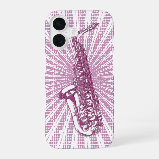 Funda Para iPhone 16 Saxofón Grunge Rosa Femenino (Reverso )