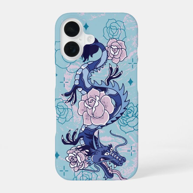 Funda Para iPhone 16 Serpiente celestial - Dragón Azul Floral (Reverso )