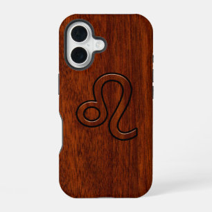Funda Para iPhone 16 Signo zodiacal de Leo en estilo de madera de caoba
