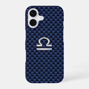 Funda Para iPhone 16 Signo zodiacal Libra en fibra de carbono azul mari