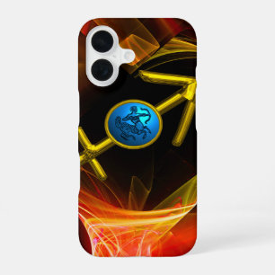 Funda Para iPhone 16 SIGNO ZODIACAL SAGITARIO,Remolinos fractales rojos