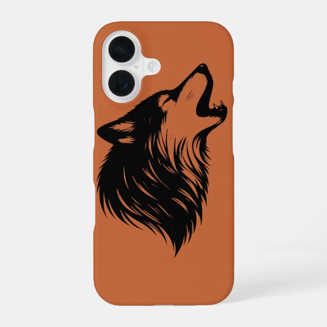 Funda Para iPhone 16 Silueta de lobo aullando (Reverso )