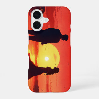 Funda Para iPhone 16 Silueta de puesta de sol eterna: Horizonte Carmesí
