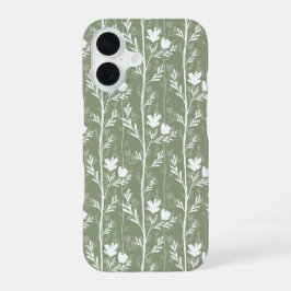 Funda Para iPhone 16 Silueta floral botánica verde salvia tranquila