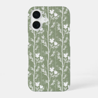 Funda Para iPhone 16 Silueta floral botánica verde salvia tranquila