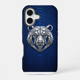 Funda Para iPhone 16 Silver Chrome Geometric Bear Blue Python iPhone