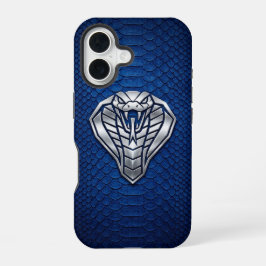 Funda Para iPhone 16 Silver Chrome Geometric Cobra Blue Python iPhone