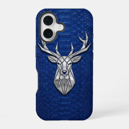 Funda Para iPhone 16 Silver Chrome Geometric Deer Blue Python iPhone