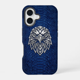 Funda Para iPhone 16 Silver Chrome Geometric Eagle Blue Python iPhone