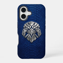 Funda Para iPhone 16 Silver Chrome Geometric Eagle Head Blue Python 