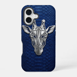 Funda Para iPhone 16 Silver Chrome Geometric Giraffe Blue Python iPhone