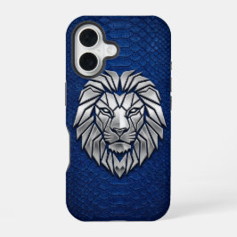 Funda Para iPhone 16 Silver Chrome Geometric Lion Blue Python iPhone