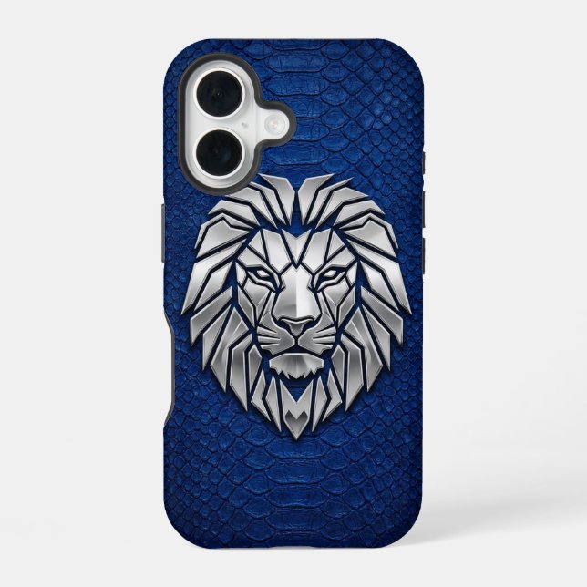 Funda Para iPhone 16 Silver Chrome Geometric Lion Blue Python iPhone (Reverso )
